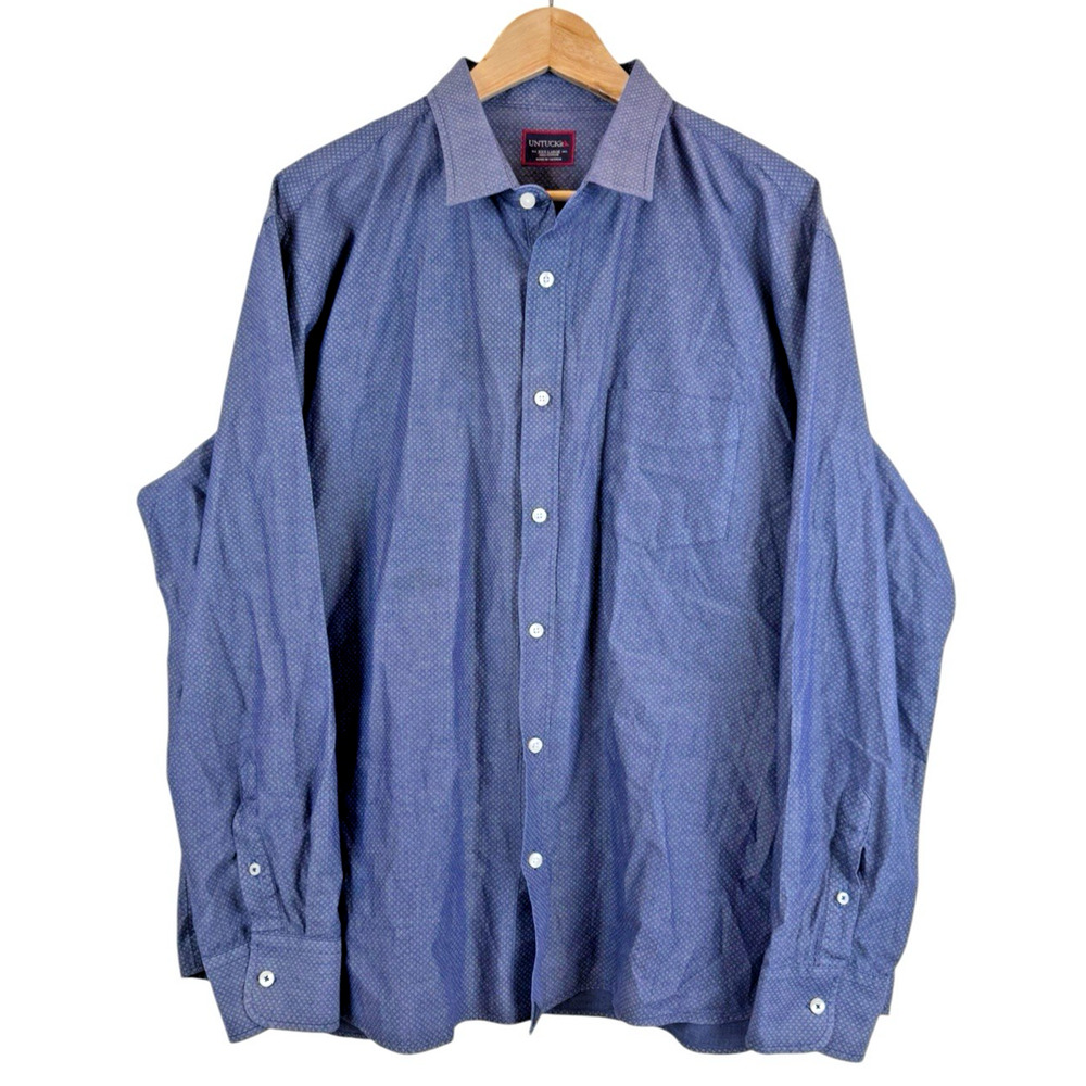 Untuckit Mens Button-Up Shirt Size XXXL Pin Point Blue Long Sleeve 100% Cotton